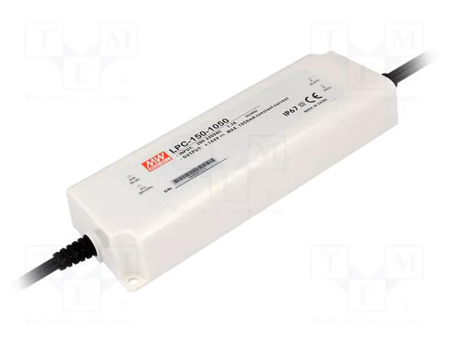 Power supply: switching; LED; 151.2W; 72÷144VDC; 1050mA; IP67; 90% MEAN WELL LPC-150-1050