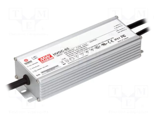 Power supply: switching; LED; 65W; 13÷130VDC; 500mA; 180÷528VAC MEAN WELL HVGC-65-500B