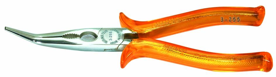 Telephone pliers, 200 mm, long bent jaws, with wire cutter, BERNSTEINIT insulation 3-255-1