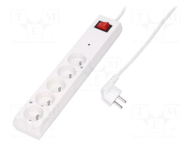 Plug socket strip: protective; Sockets: 5; 230VAC; 10A; white JONEX PS-5P-WH-1.5