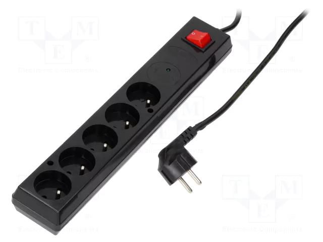 Plug socket strip: protective; Sockets: 5; 230VAC; 10A; black JONEX PS-5P-BL-5