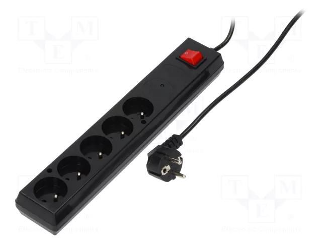 Plug socket strip: protective; Sockets: 5; 230VAC; 10A; black JONEX PS-5P-BL-1.5