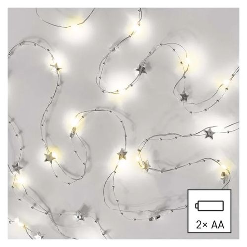 LED Christmas chain silver – stars, 1.9 m, 2x AA, indoor, warm white, timer, EMOS DCGW07 8592920111307