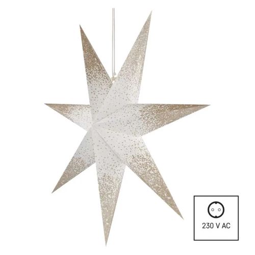 LED paper star with golden glitter on the edges, hanging, white, 60 cm, indoor, EMOS DCAZ07 8592920099391