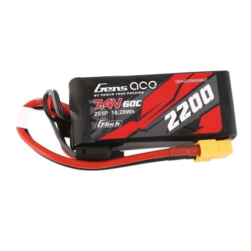 GensAce G-Tech LiPo 2200mAh 7.4V 60C 2S1P XT60 Battery, Gens ace GEA222S60X6GT