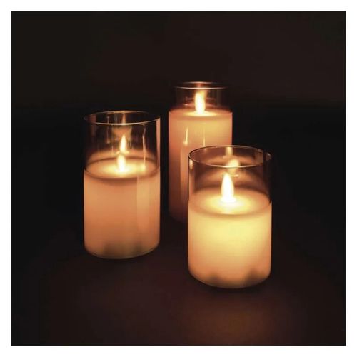 LED decoration - 3x wax candle in glass, 6x AA, warm white, timer, EMOS DCCW05 8592920147436