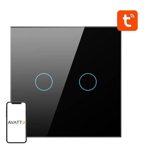 Smart Light Switch ZigBee Avatto ZTS02-EU-B2 2 Way TUYA (black), Avatto ZTS02-EU-B2