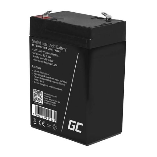 Rechargeable battery AGM 6V 5Ah Maintenancefree for UPS ALARM, Green Cell AGM11