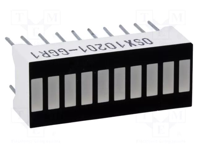 Display: LED; bargraph; green (7x) / red (3x); 25.5x10.2x7.9mm OPTOSUPPLY OSX10201-GGR1