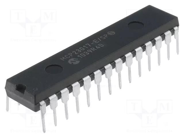 IC: interface; I/O expander; 1.7Mbps; 1.8÷5.5VDC; I2C; THT; DIP28 MICROCHIP TECHNOLOGY MCP23017-E/SP