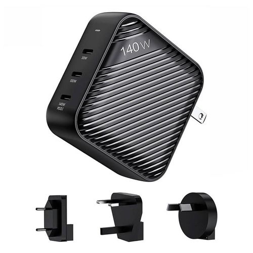 Wall charger INVZI GanHub 3x USB-C, 140W, EU/UK/AU/US (black), INVZI GH14013