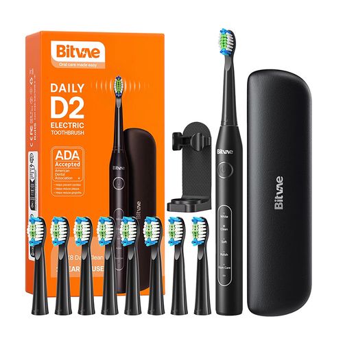 Sonic toothbrush with tips set and travel case D2 (black), Bitvae D2 Black