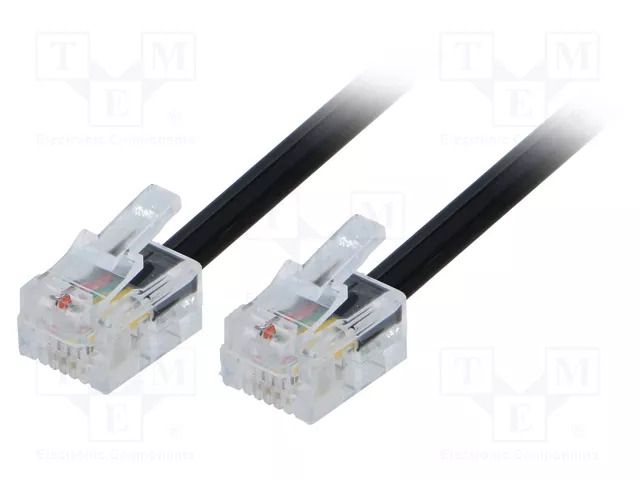Cable: telephone; RJ11 plug,both sides; 7m; black BQ CABLE TEL-RJ11-BK/07