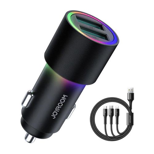 Car Charger Joyroom JR-CL10, 2x USB, 4.8A + Cable 3in1 (black), Joyroom JR-CL10 3in1 BL