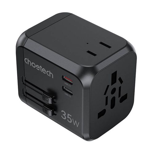 Choetech PD5008 travel charger, 3xUSB-A, 2xUSB-C, GaN, 35W, US/EU/UK/AU (black), Choetech PD5008