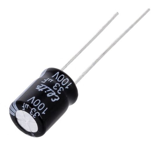 Elektrolüütiline kondensaator  33uF, 100V,  Ø 8 mm x 11.5mm 33/100V
