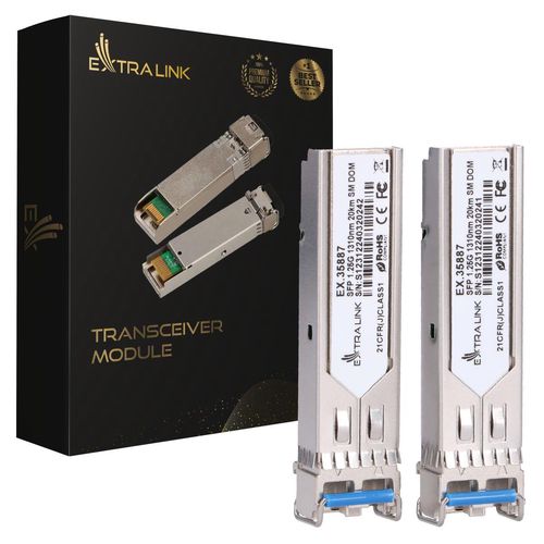 Extralink SFP 1.25G 2-pack | SFP Module | 1,25Gbps, LC/UPC, 1310nm, 20km, single mode, DOM, EXTRALINK EX.35887 5905090335887