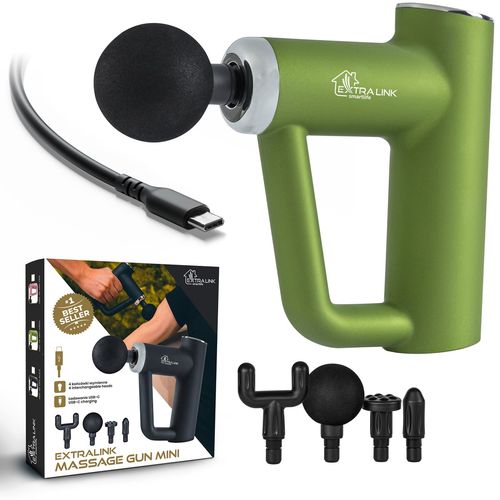 Extralink Massage Gun Mini Green | Massage Gun | 4 interchangeable tips, EXTRALINK MSG-03-MINI-GREEN 5905090339564