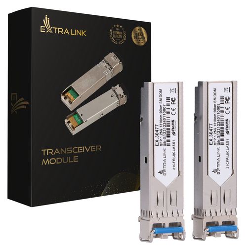 Extralink SFP 1.25G 2-Pack | SFP Module | 1,25Gbps, LC/UPC, 1310nm, 20km, single mode, DOM (Dedicated to HP/Aruba), EXTRALINK EX.30477 5906168630477