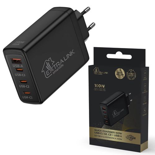 Extralink Smart Life Fast Charger 100W GaN | Charger | 3x USB-C, USB-A, CHARESL01, EXTRALINK CHARESL01 5906168630439