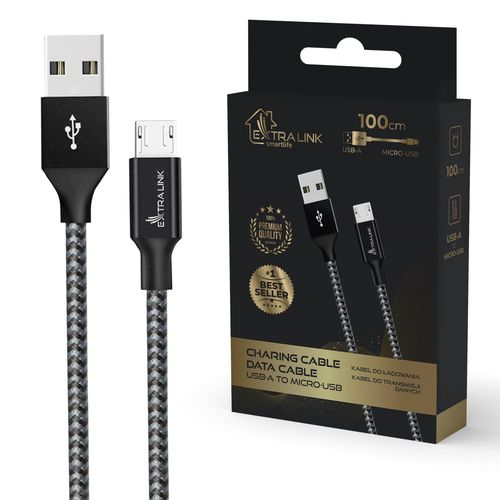 EXTRALINK SMART LIFE CABLE 15W, USB-A TO MICRO-USB, 100CM, PVC, 5V 2.4A, BLACK, EXTRALINK CABESL09 5906168632846