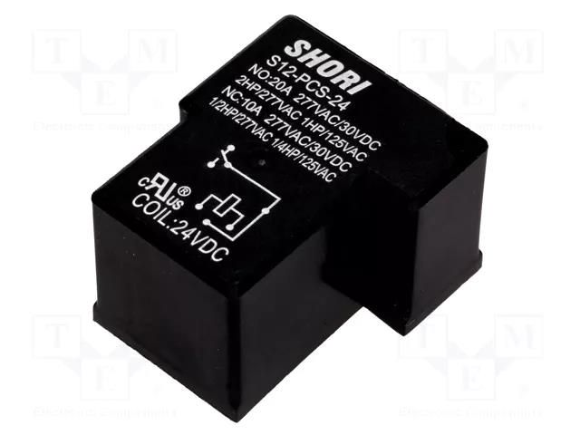 Relay: electromagnetic; SPDT; Ucoil: 24VDC; Icontacts max: 20A; S12 SHORI ELECTRIC S12-PCS-24