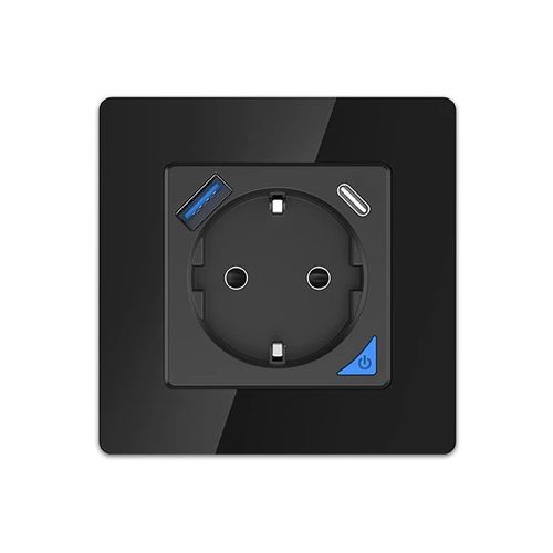 EXTRALINK SMART LIFE WALL SOCKET OUTLET 230V + SINGLE FRAME, WIFI , 1 X USB A, 1 X USB C, BLACK, EXTRALINK EX.35748 5906168635748