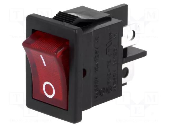 ROCKER; DPST; Pos: 2; ON-OFF; 6A/250VAC; red; neon lamp; R13-73-AC SCI RS1373CBR2N2