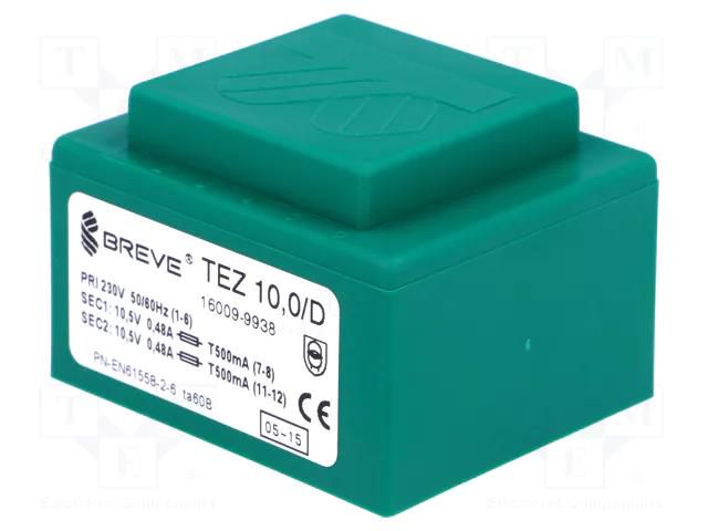 Transformer: encapsulated; 10VA; 230VAC; 10.5V; 10.5V; 476.1mA BREVE TUFVASSONS TEZ10/D/10.5-10.5V