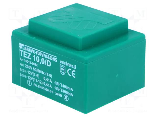 Transformer: encapsulated; 10VA; 230VAC; 12V; 12V; 416.6mA; 416.6mA BREVE TUFVASSONS TEZ10/D/12-12V