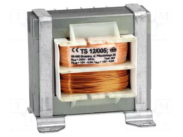 Transformer: mains; 12VA; 230VAC; 12V; 12V; 500mA; 500mA; screw type INDEL TS12/005