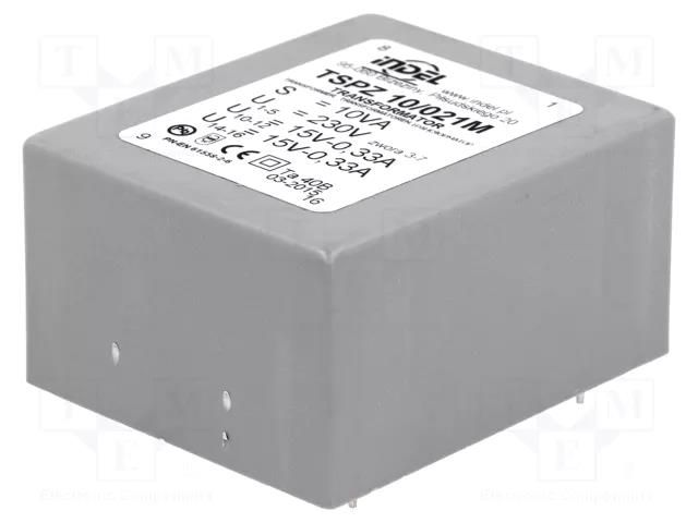 Transformer: encapsulated; 10VA; 230VAC; 15V; 15V; 330mA; 330mA; PCB INDEL TSPZ10/2X15V