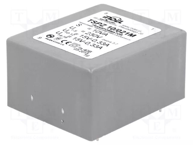 Transformer: encapsulated; 10VA; 230VAC; 15V; 15V; 330mA; 330mA; PCB INDEL TSPZ10/2X15V