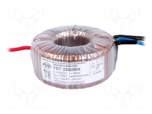 Transformer: toroidal; 250VA; 230VAC; 24V; 24V; 5.2A; 5.2A; Ø: 130mm INDEL TST250W/2X24V