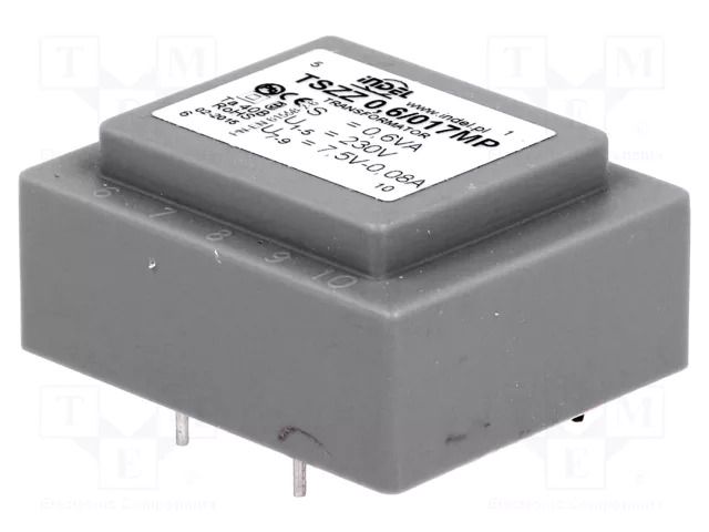 Transformer: encapsulated; 0.6VA; 230VAC; 7.5V; 80mA; PCB; IP00 INDEL TSZZ0.5/7.5V