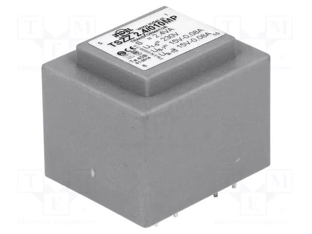 Transformer: encapsulated; 2.4VA; 230VAC; 15V; 15V; 80mA; 80mA; PCB INDEL TSZZ2.4/2X15V