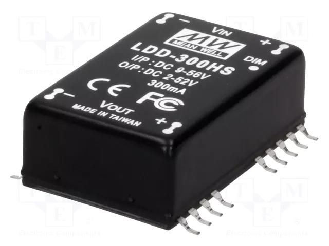 Converter: DC/DC; 18W; Uin: 9÷56VDC; Uout: 2÷52VDC; Iin: 320mA; THT MEAN WELL LDD-350HS