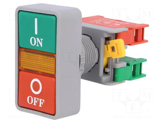 Switch: double; 22mm; Stabl.pos: 1; NC + NO; green/red; none; IP65 AUSPICIOUS DPB22-1-O/C