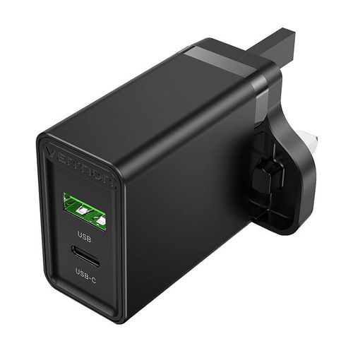 USB-A, USB-C Wall Charger Vention FBBB0-UK 18W/20W UK Black, Vention FBBB0-UK