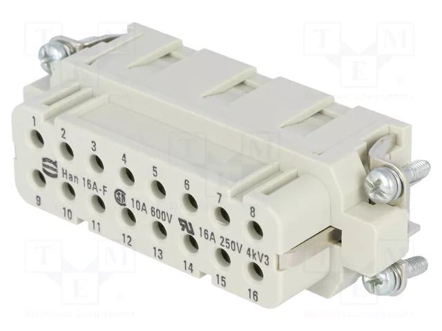 Connector: HDC; contact insert; female; 16A; 250V; Han® A; PIN: 16 HARTING 09200163101