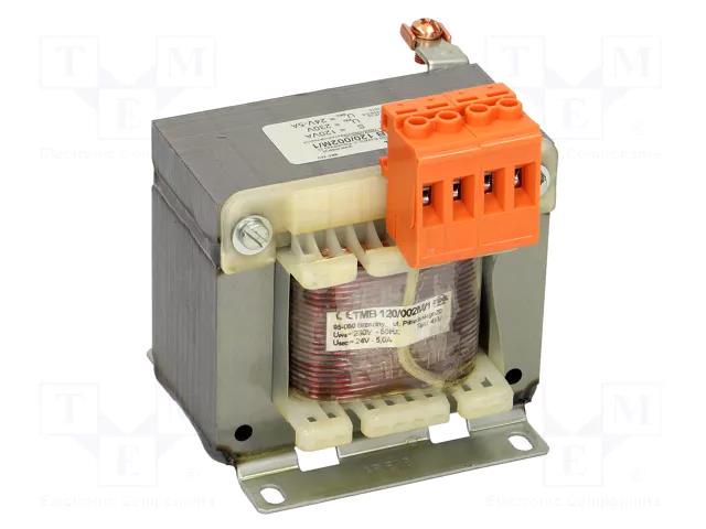 Transformer: mains; 120VA; 230VAC; 24V; Leads: terminal block; IP00 INDEL TMB120/24V