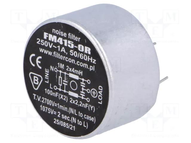 Filter: anti-interference; 250VAC; Cx: 100nF; Cy: 2.2nF; 4mH; THT FILTERCON FM415-0