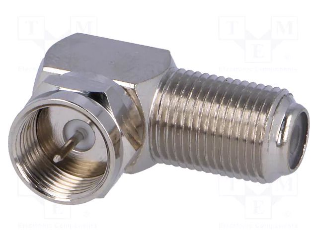 Coupler; angled 90°; nickel plated; 75Ω; F socket,F plug; 1GHz AMPHENOL RF F5072A2NPPT75