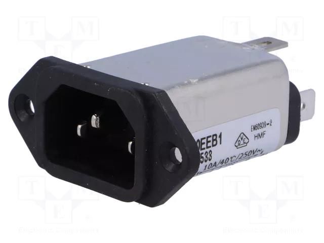 Connector: AC supply; socket; male; Inom: 10A; Ir: 0.5mA; 250VAC TE Connectivity EEB1-10