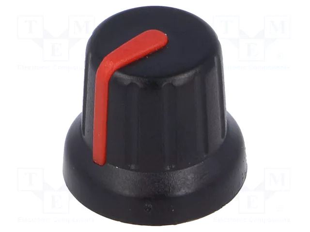 Knob; miniature,with pointer; Øshaft: 6.35mm; black; Pointer: red SR PASSIVES GTC6D3-16X14-C