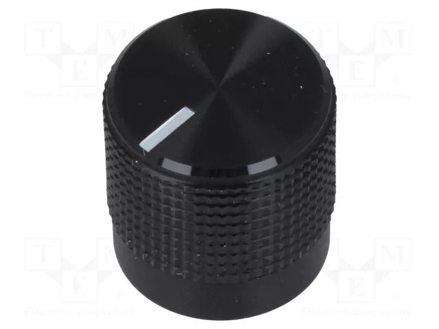 Knob; with pointer; Øshaft: 6mm; Ø15mm; black; Shaft: knurled CLIFF KM15B