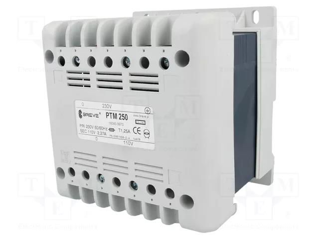 Transformer: mains; 250VA; 230VAC; 110V; Leads: terminal block BREVE TUFVASSONS PTM250/230/110V