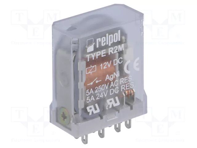 Relay: electromagnetic; DPDT; Ucoil: 12VDC; Icontacts max: 10A RELPOL R2M-12VDC