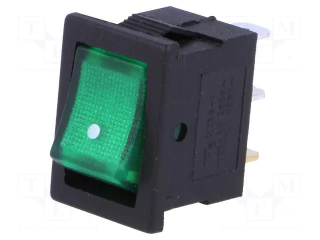 ROCKER; SPST; Pos: 2; ON-OFF; 3A/250VAC; green; neon lamp; 35mΩ NINIGI RSSM101A2C2GN