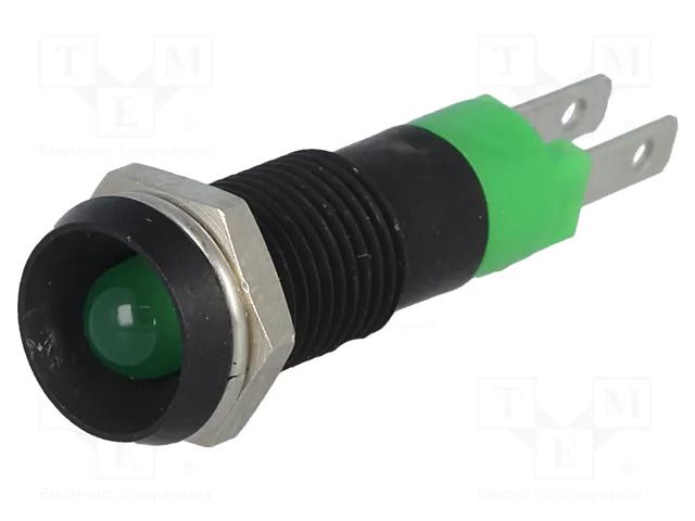 Indicator: LED; recessed; green; 24÷28VDC; Ø8.2mm; IP67; connectors SIGNAL-CONSTRUCT SMDD08214